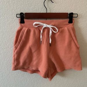 womens orange ribbed aerie sweat shorts
